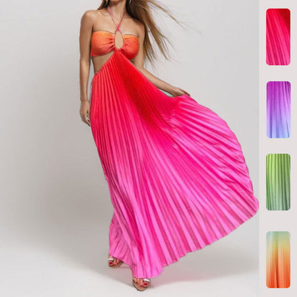 Damen Maxikleid Plissee Ausschnitt Cut-Out Norvielle - Norvielle
