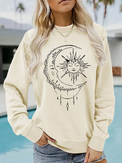 Damen Sweatshirt Sonnen-Mond-Motiv Baumwolle Norvielle