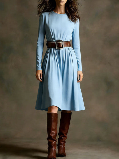 Damen Elegantes Kleid Langarm Taillengürtel Norvielle