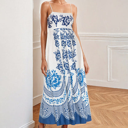 Damen Maxi-Kleid Florales Design Schwingender Rock