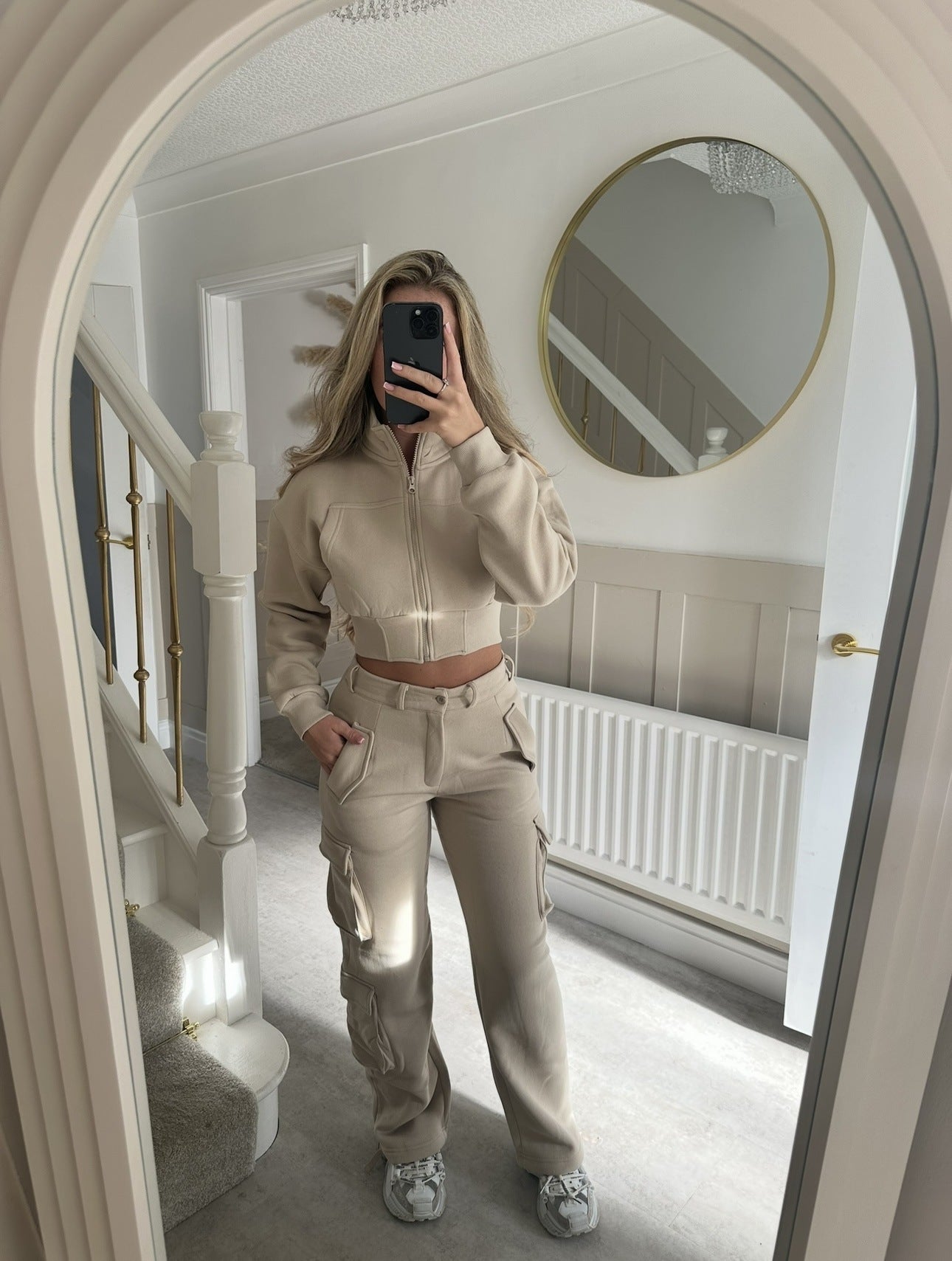 Damen Cropped Jacken Set Cargo Hosen Norvielle