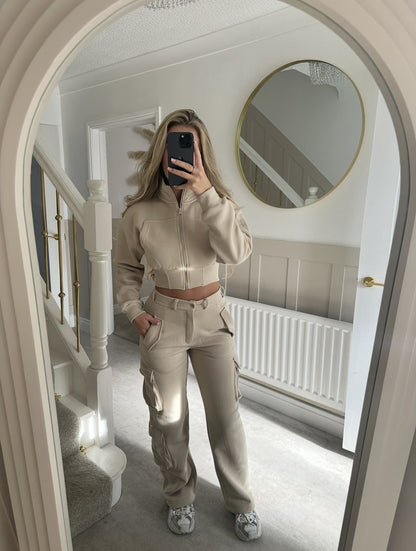 Damen Cropped Jacken Set Cargo Hosen Norvielle