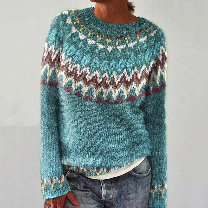 Damen Strickpullover Lebendiges Muster Komfortschnitt Norvielle