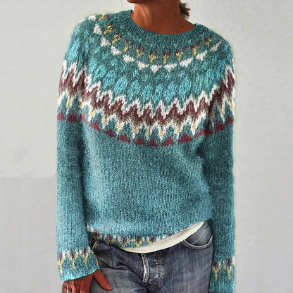 Damen Strickpullover Lebendiges Muster Komfortschnitt Norvielle
