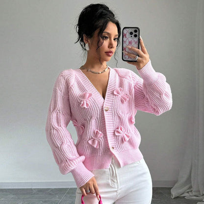 Damen Strickjacke Florales Reliefdesign Knöpfe Norvielle - Norvielle