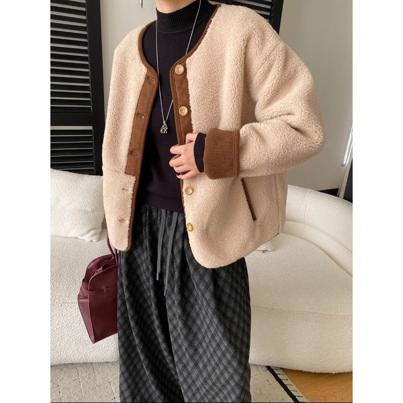 Damen Fleecejacke Kuschelig Knopfleiste Taschen Schwarz - Norvielle