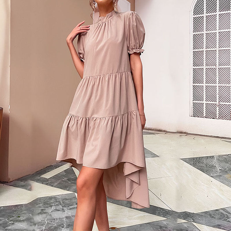 Damen Sommerkleid mit Puffärmeln Asymmetrischer Saum Norvielle - Norvielle