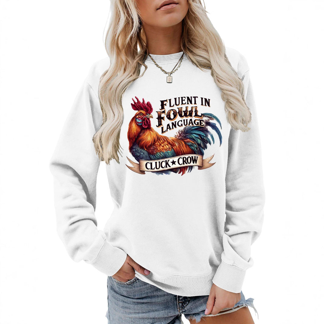 Damen Sweatshirt Hühnermotiv Bequem Grau