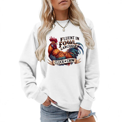 Damen Sweatshirt Hühnermotiv Bequem Grau