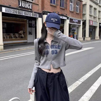 Damen Cropped-Shirt Reißverschluss Sportlich Norvielle