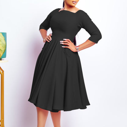 Damen A-Linien Kleid mit V-Ausschnitt und Taschen Norvielle