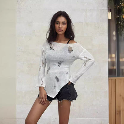 Damen Rippstrickpullover Distressed Look Norvielle