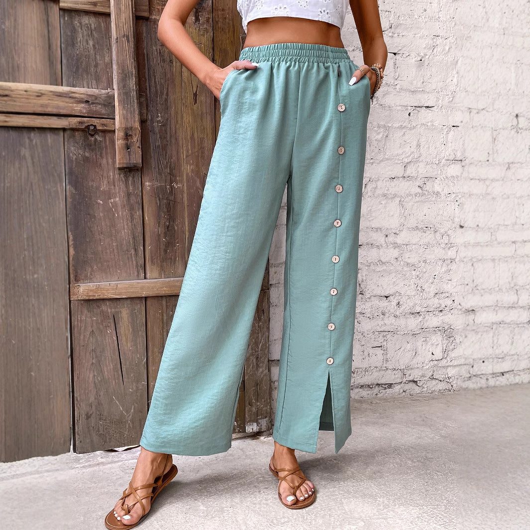 Damen Freizeithose Weit Geschnitten Mit Schlitzen