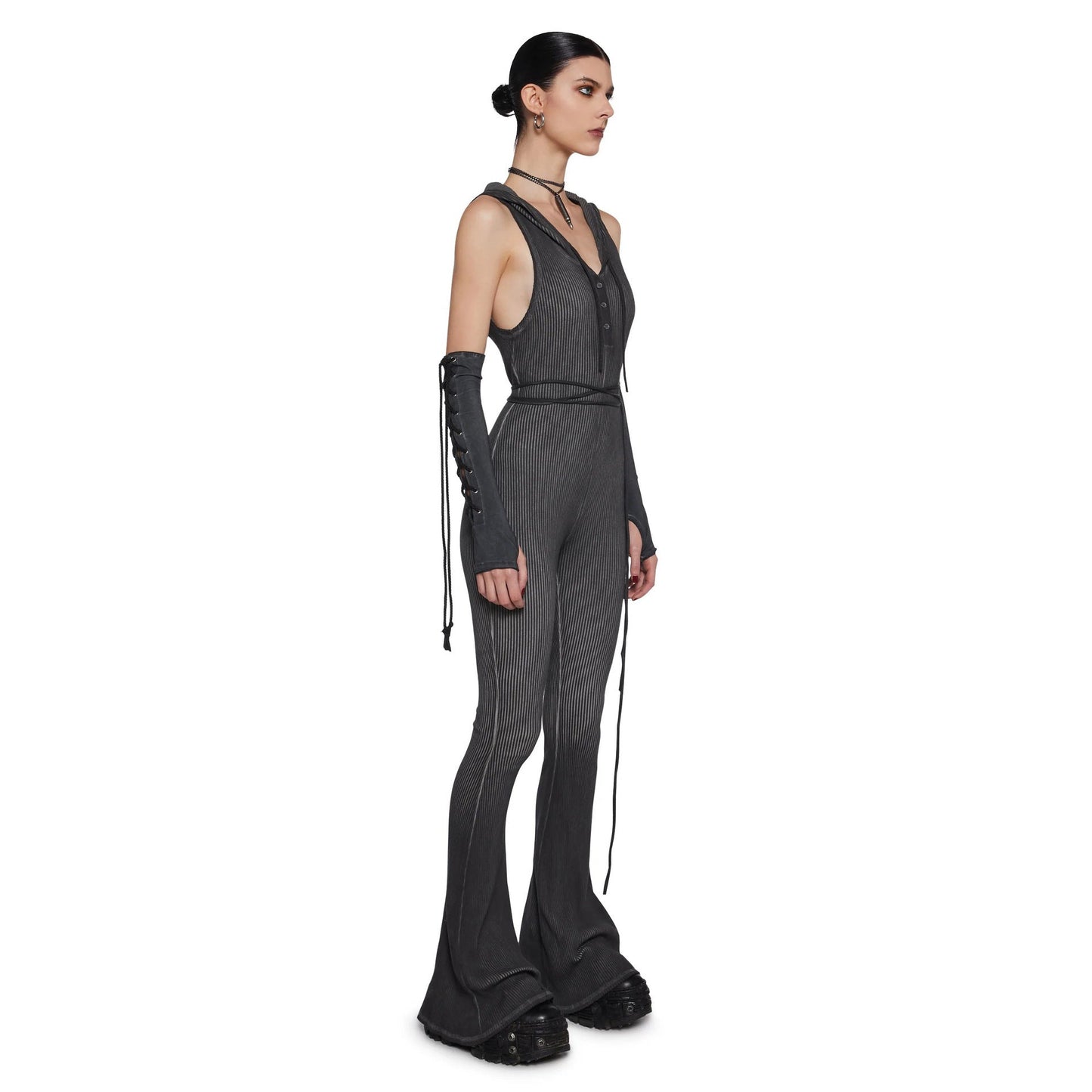 Damen Jumpsuit Fitted mit Kapuze Länge Lang Ärmel Norvielle