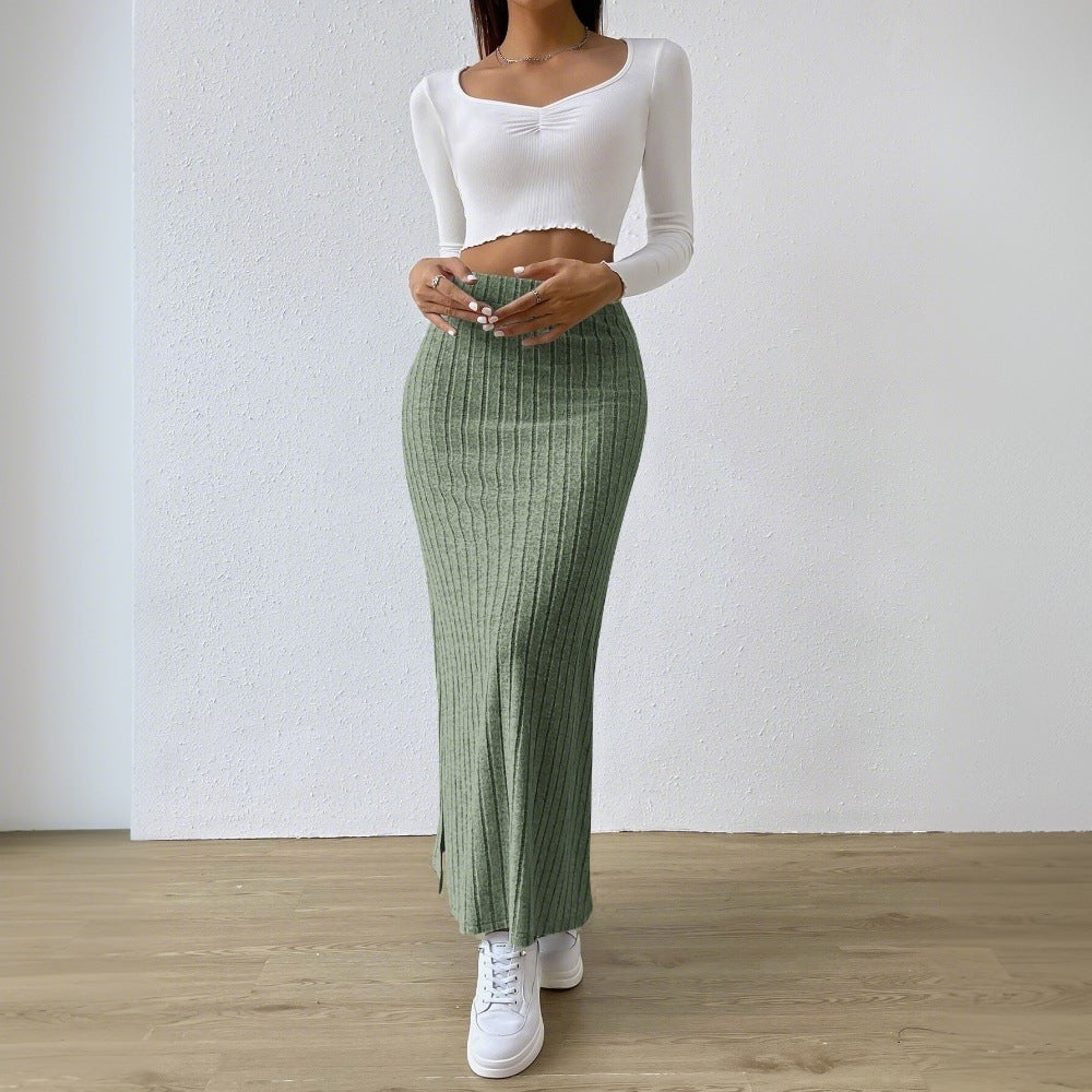 Damen Maxirock Rippendesign Seidenlook
