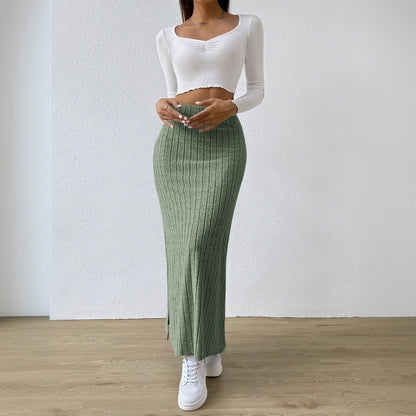 Damen Maxirock Rippendesign Seidenlook