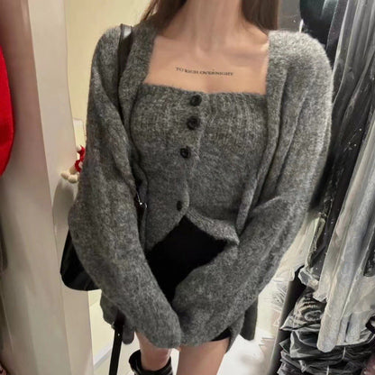 Damen Strickjacke Weit Knöpfe Beige