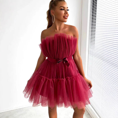 Damen Mini-Kleid Asymmetrisch Rüschen Norvielle