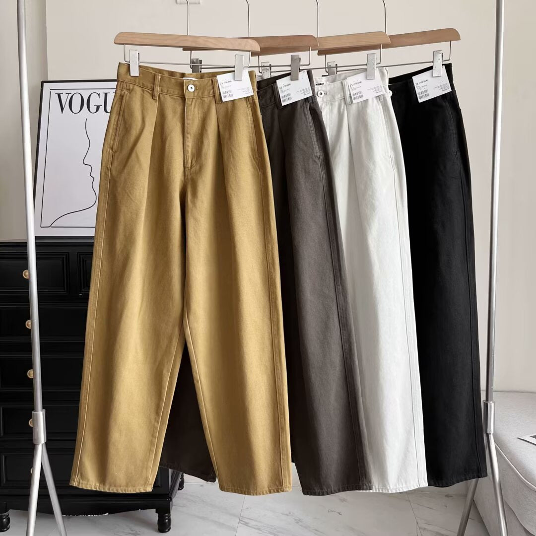 Damen Chino-Hose Weite Passform Hochwerder Bund Praktische Taschen - Norvielle