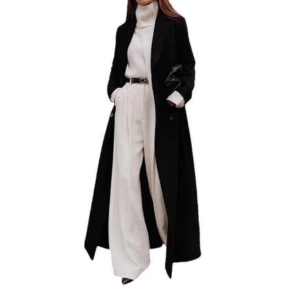 Damen Trenchcoat Jacke Lang Leder Gürtel