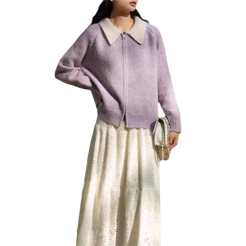 Damen Strickjacke Asymmetrisch Hochkragen Norvielle