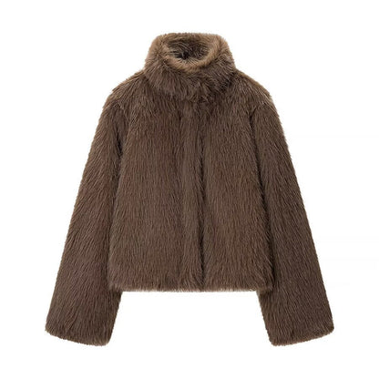 Damen Plüschjacke Hochkragen Locker Norvielle