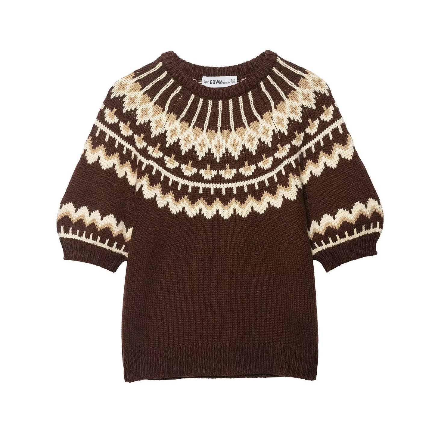 Damen Strickpullover Norweger Muster Überschnittene Schultern