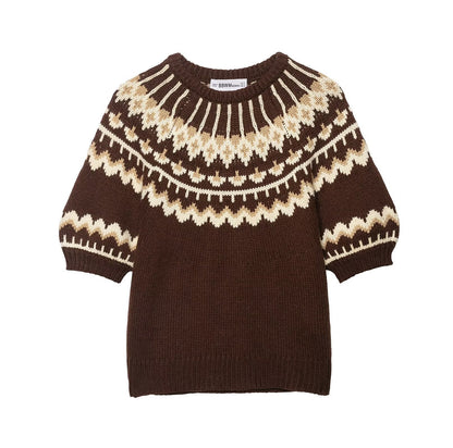 Damen Strickpullover Norweger Muster Überschnittene Schultern