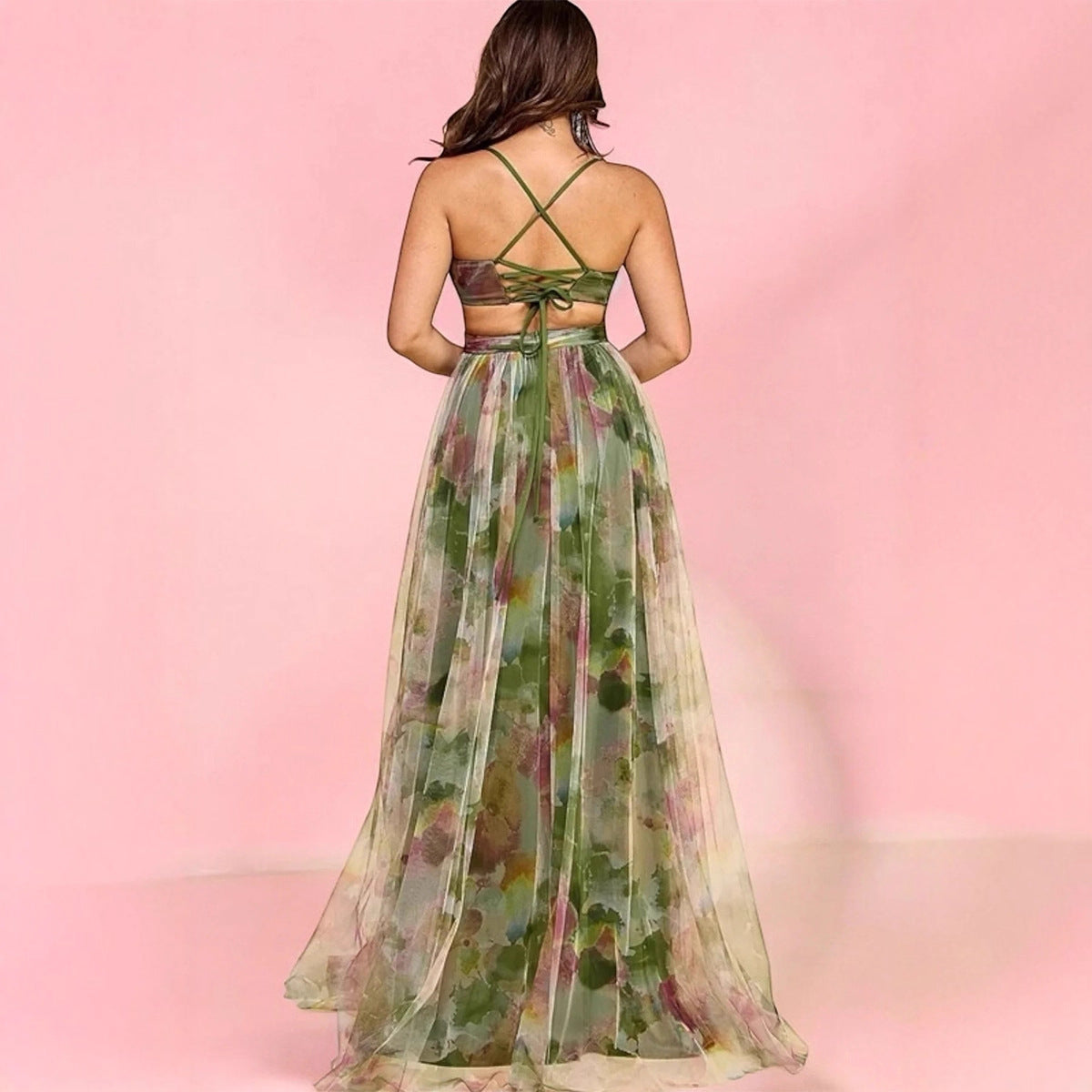 Damen Maxikleid Luftig Blumenmuster Cut-Out Norvielle