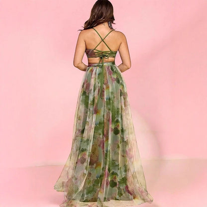 Damen Maxikleid Luftig Blumenmuster Cut-Out Norvielle