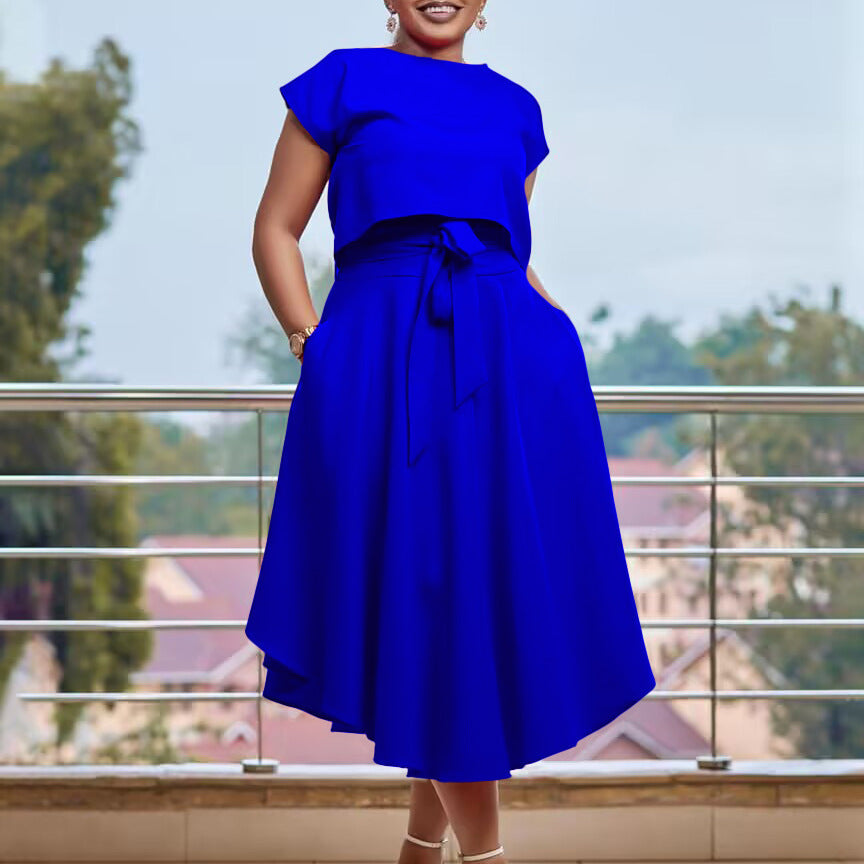 Damenkleid Asymmetrischer Schnitt Dekorativer Gürtel Norvielle