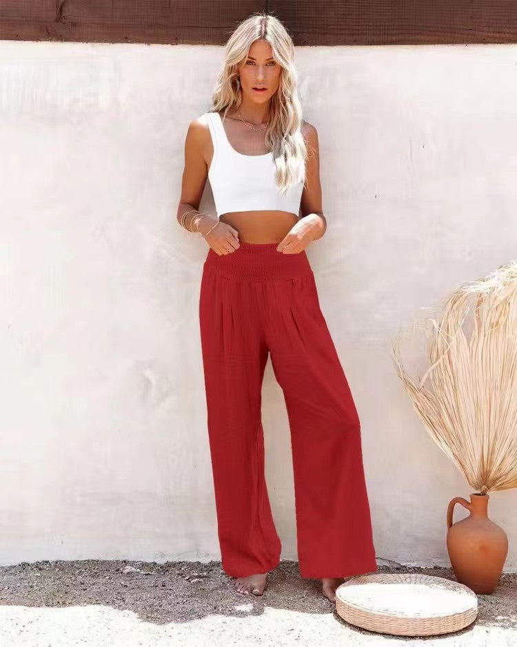 Damen Palazzo-Hose Elastischer Bund Seitentaschen
