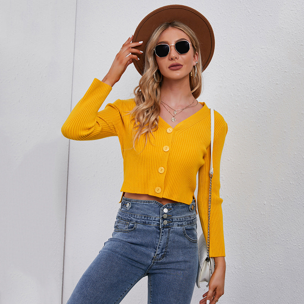 Damen Strickjacke Cropped mit Knöpfen Modern