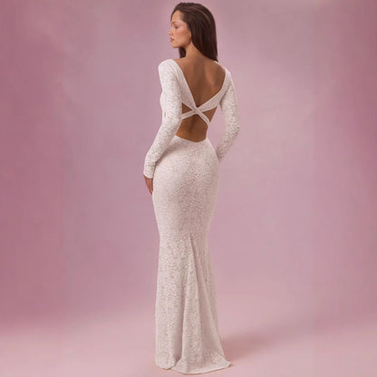 Damen Maxikleid Spitze Tailliert Langarm