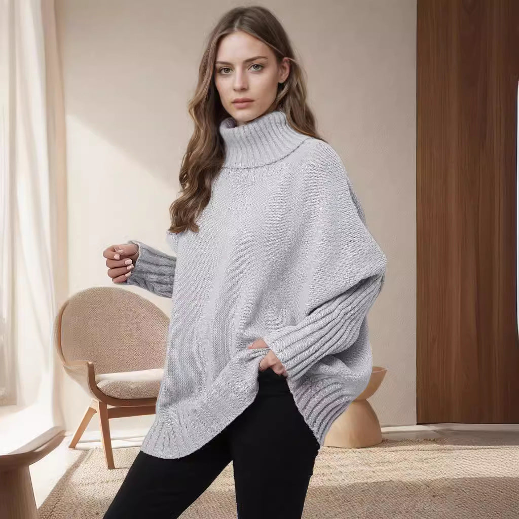 Damen Strickpullover Oversized Norvielle Hochkragen Voluminöse Ärmel