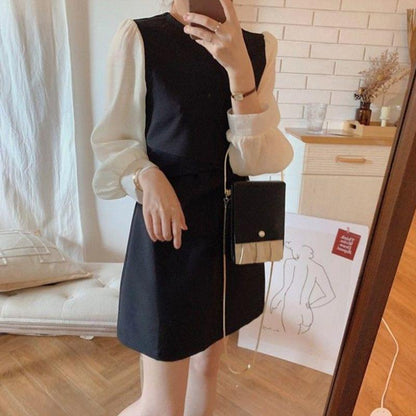 Damen Kleid Puffärmel Elegante Taillierung