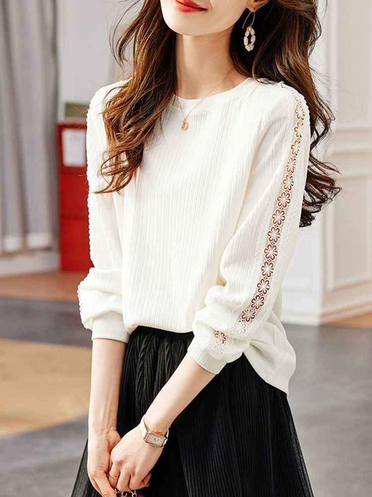 Damen Strickpullover Feine Rippen Dekorative Einsätze Norvielle