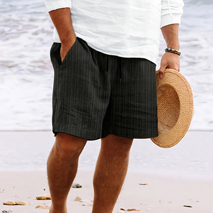 Herren Strandshorts Gestreift Kordelzug Locker Sitz Weiß