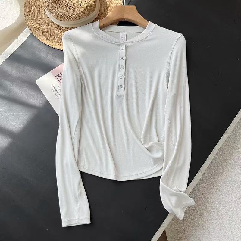 Damen Langarmshirt Baumwollmix Weich Knöpfe