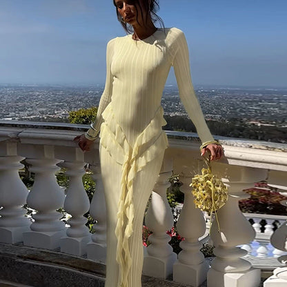 Damen Maxikleid mit Rüschen und langen Ärmeln Norvielle