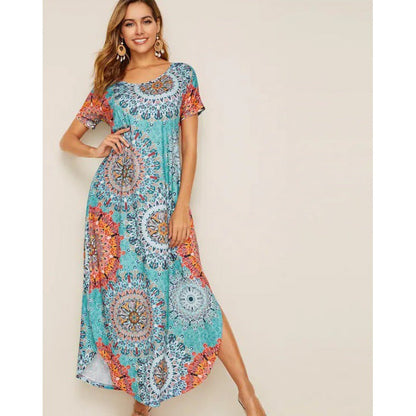 Damen A-Linien Kleid Mandala-Design Bunt
