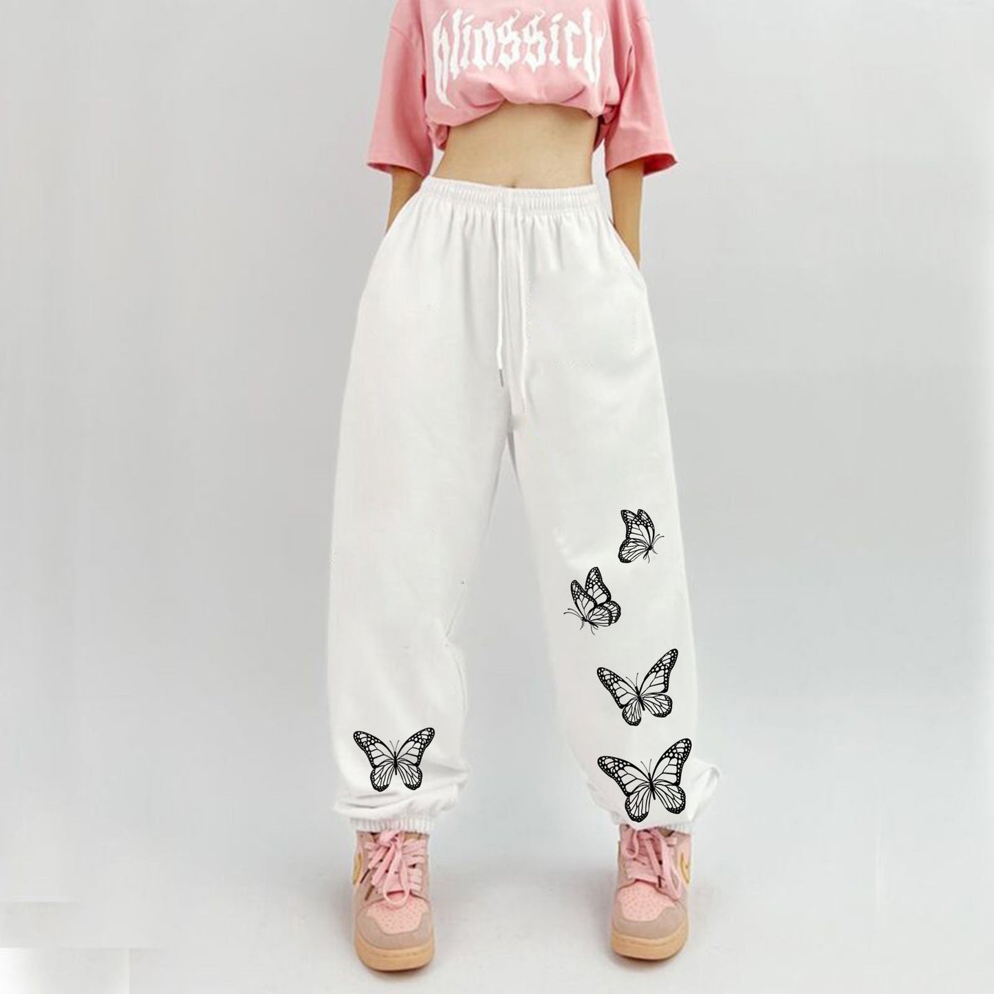 Damen Freizeithose Schmetterlingsmuster Baumwolle
