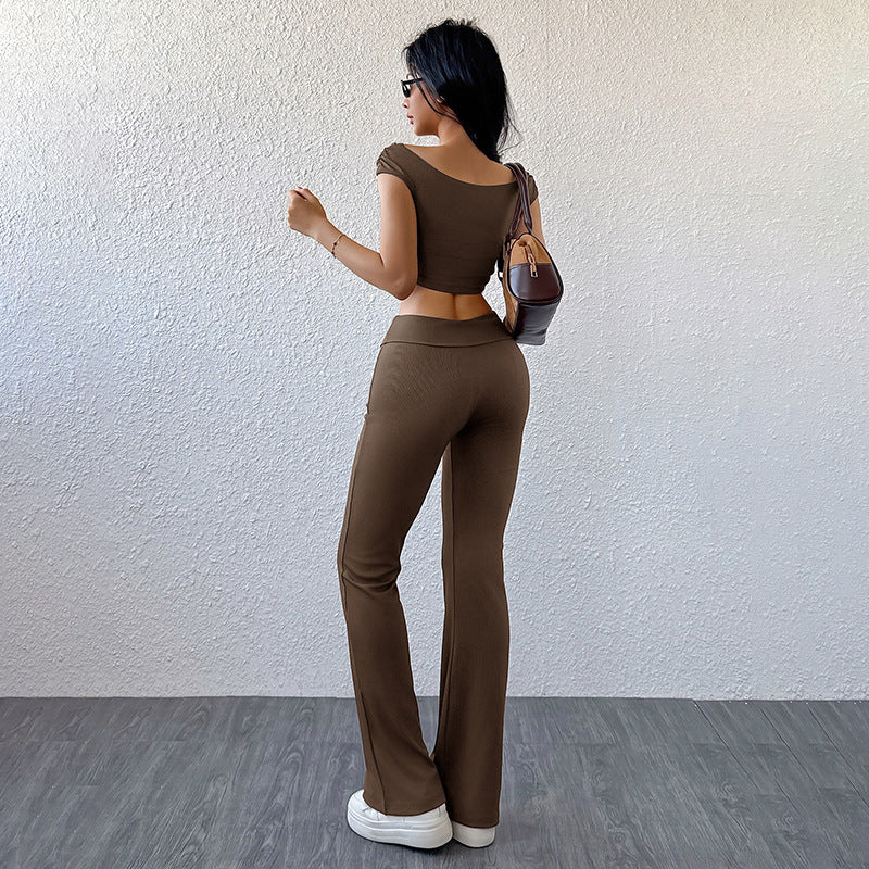 Damen Sportlicher Zweiteiler Off-Shoulder- und Schlaghose Norvielle