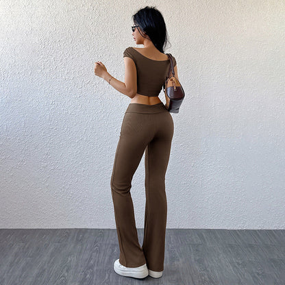 Damen Sportlicher Zweiteiler Off-Shoulder- und Schlaghose Norvielle