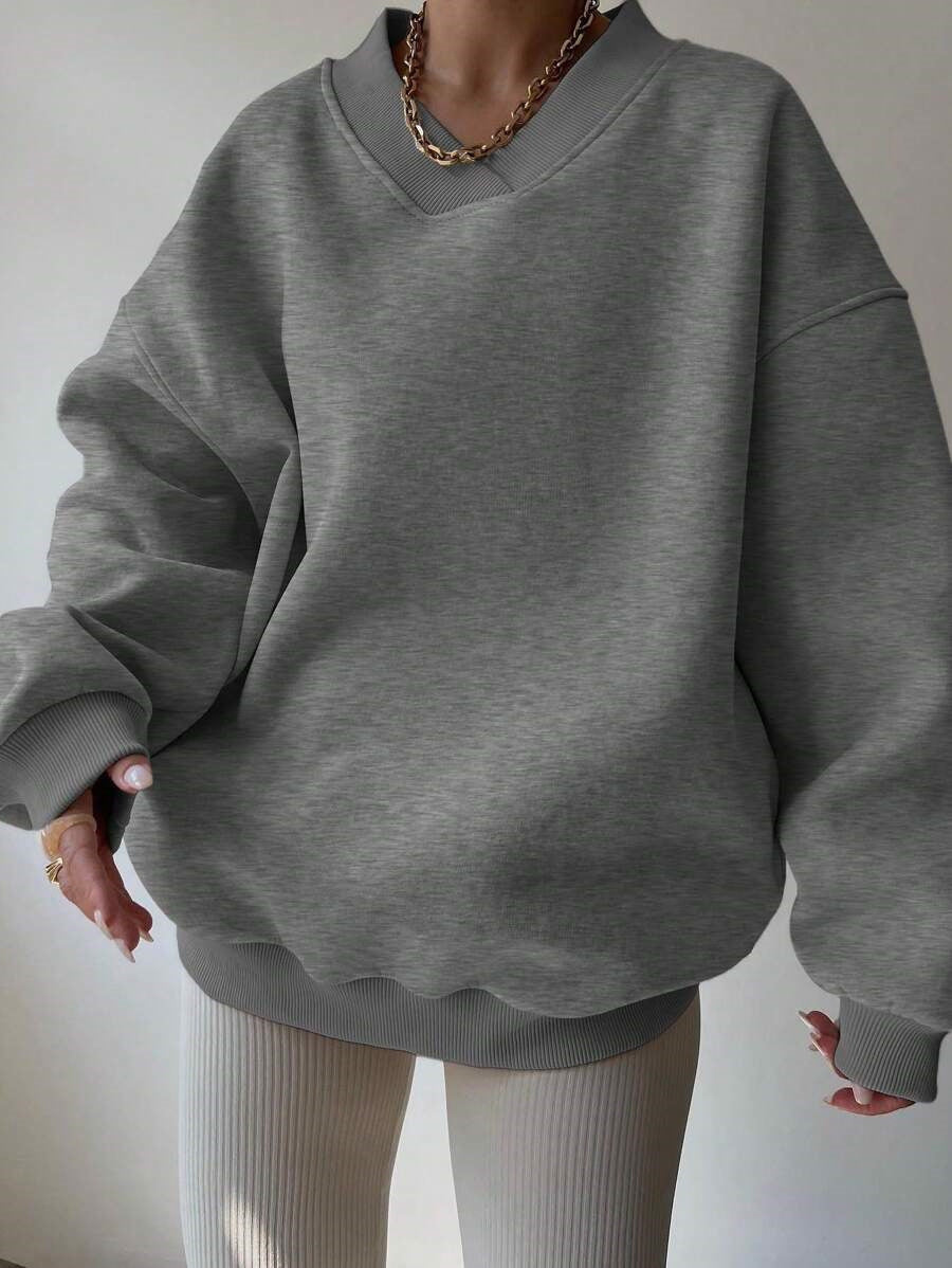 Damen Oversized Sweatshirt V-Ausschnitt Breite Ärmel Norvielle