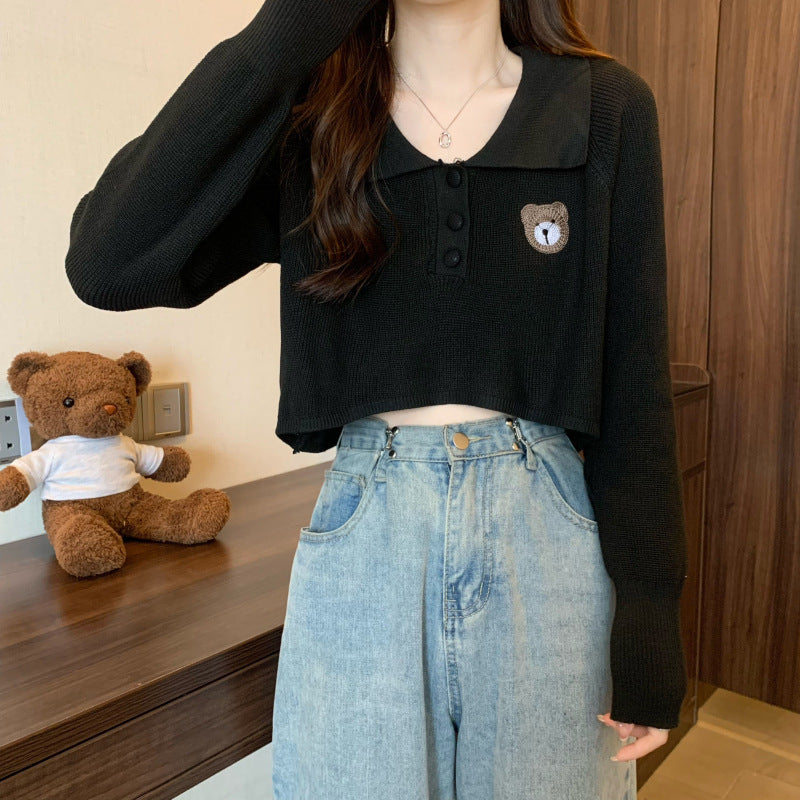 Damen Pullover Einhorn Motiv Knopfverschluss