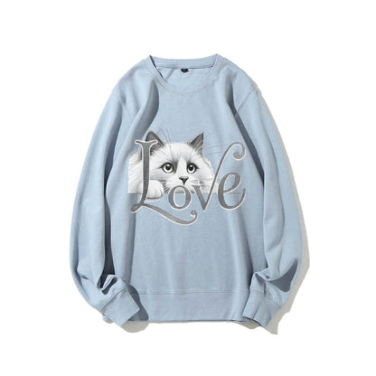 Damen Sweatshirt Katzenmotiv Lässiger Schnitt Norvielle