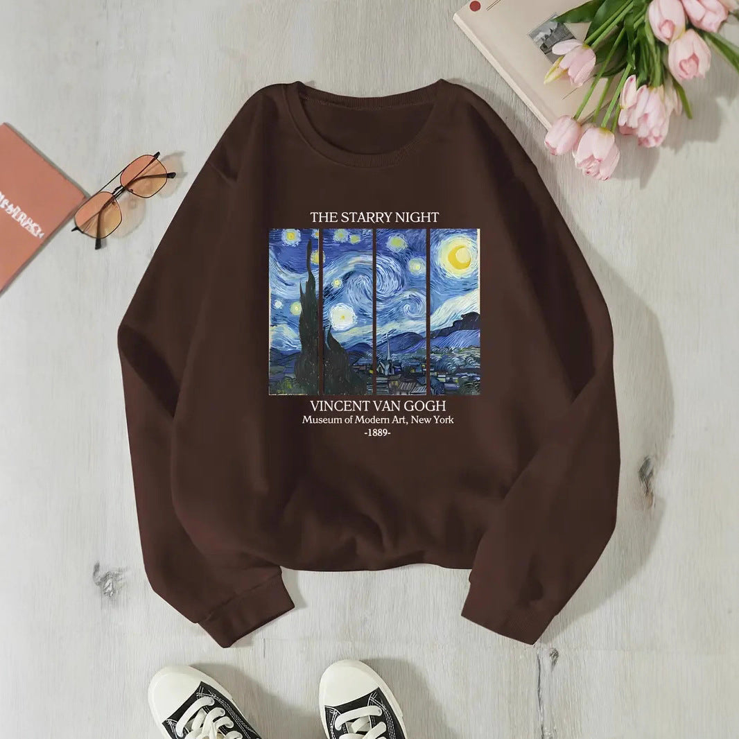 Damen Sweatshirt Van Gogh Kunstmotiv Baumwolle Norviele