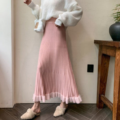 Damen Midirock Plissee Voluminöser Saum Elastisch