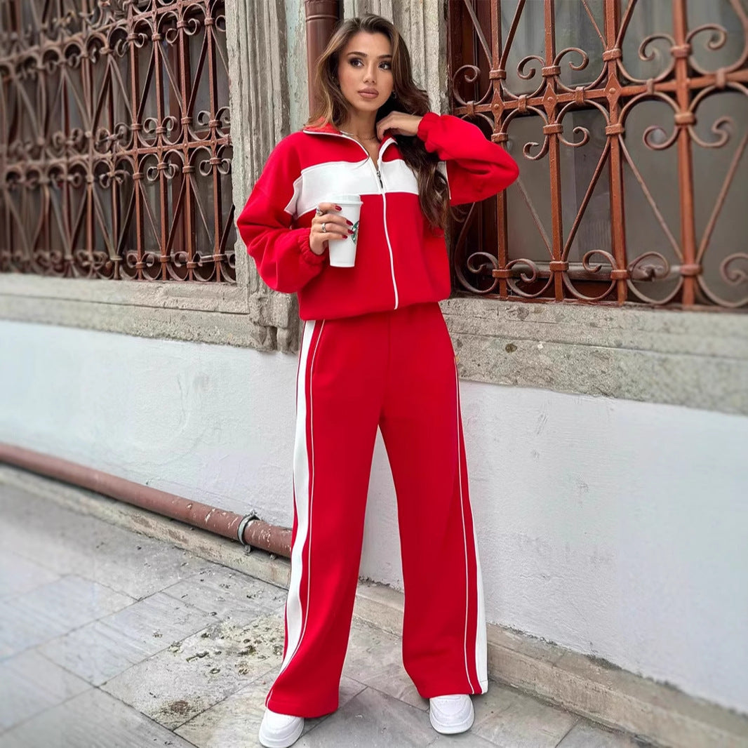 Damen Fleece Jogginganzug mit Reißverschluss Elastisch